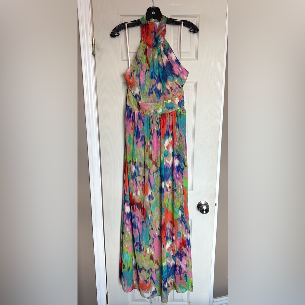 Eliza J Multicolor Halter-Neck Maxi Dress